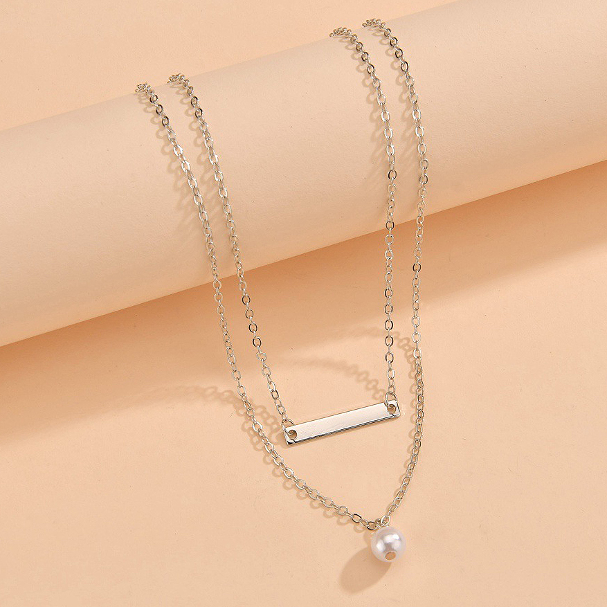 Silver jewelry,Plain Color jewelry,Asymmetrical Design Pearl Detail Silver Necklace