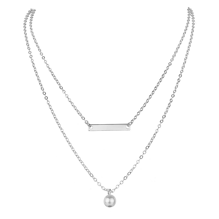 Silver jewelry,Plain Color jewelry,Asymmetrical Design Pearl Detail Silver Necklace