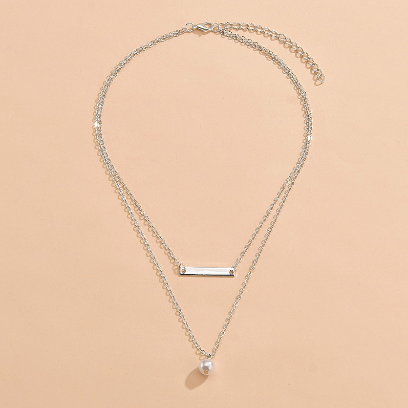 Silver jewelry,Plain Color jewelry,Asymmetrical Design Pearl Detail Silver Necklace