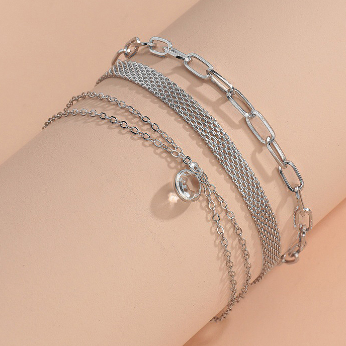 Silver jewelry,Plain Color jewelry,Asymmetrical Design Metal Dtail Silver Anklet Set