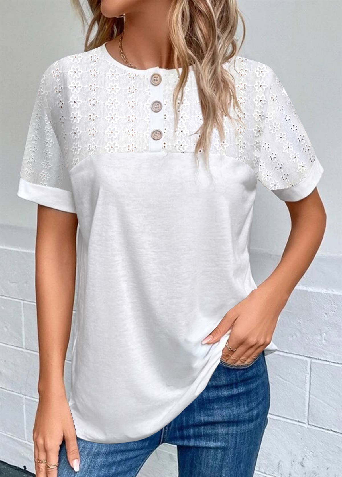 White plus size,Plain Color plus size,ROTITA Plus Size Round Neck Short Sleeve Blouse
