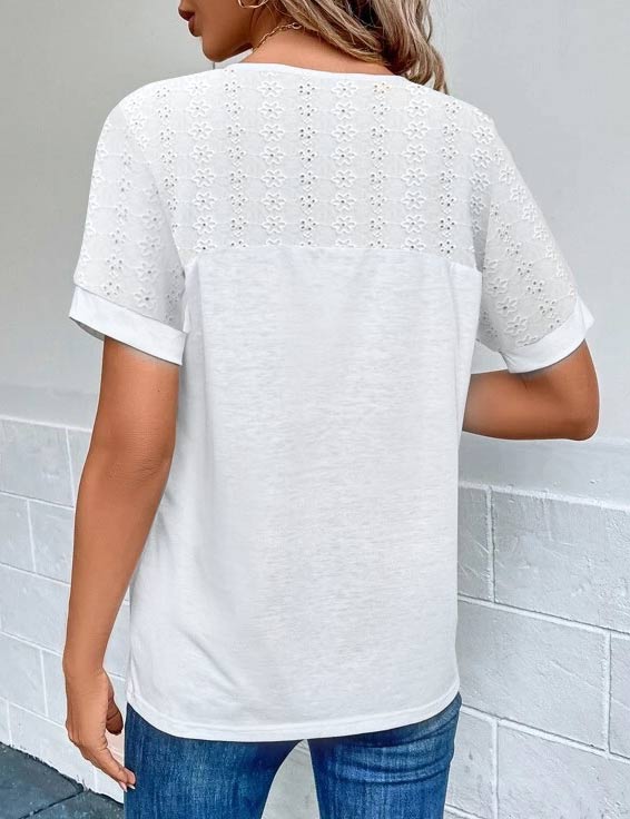 White plus size,Plain Color plus size,ROTITA Plus Size Round Neck Short Sleeve Blouse