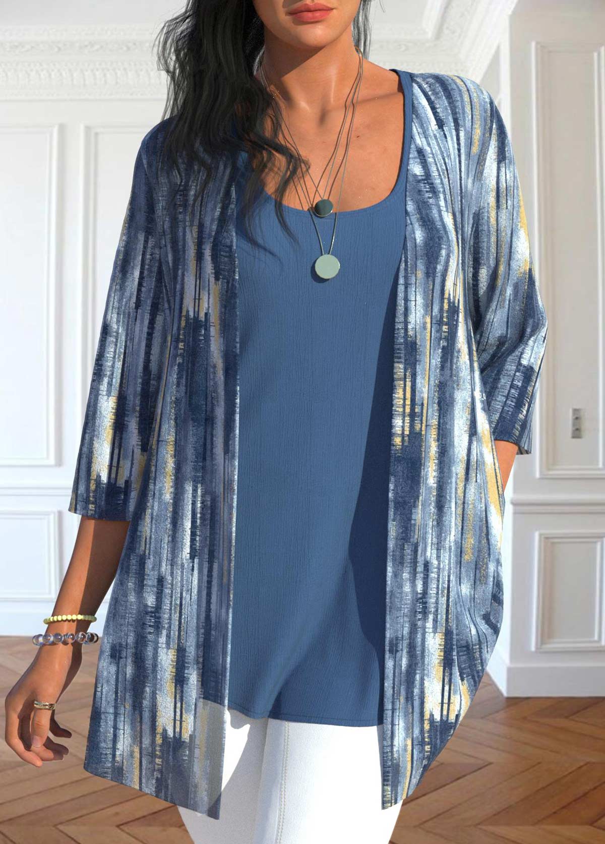 ROTITA Scoop Neck Tank Top and Tie Dye Print Cardigan