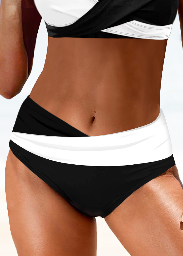 White swimwear,Black swimwear,Contrast Color swimwear,ROTITA Criss Cross Contrast White Bikini Top