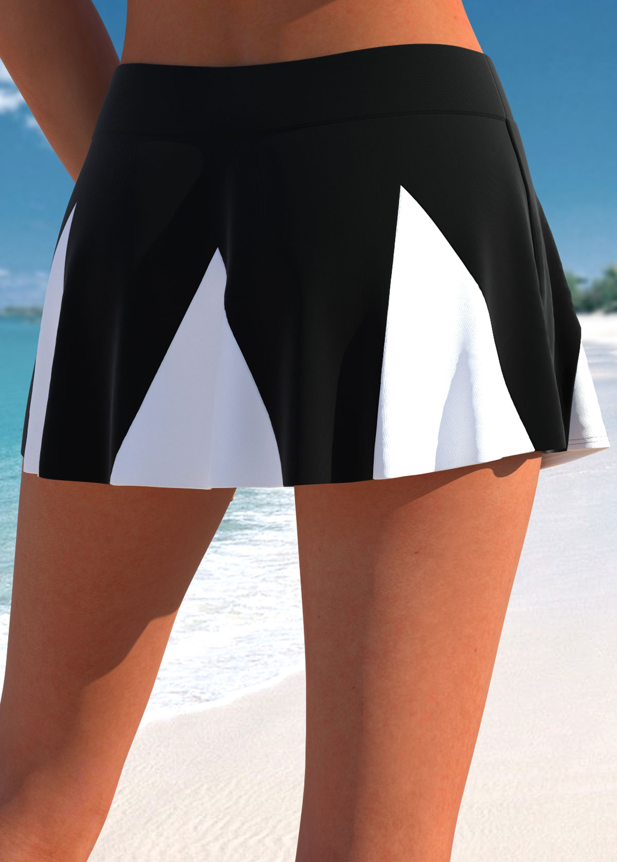 Black swimwear,Contrast Color swimwear,ROTITA Contrast Binding Drawstring Black Tankini Top