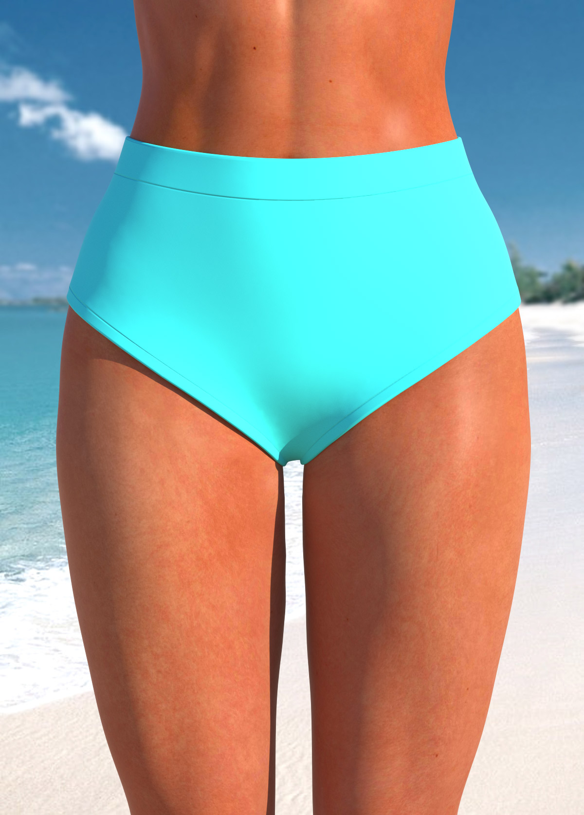 Cyan swimwear,Plain Color swimwear,ROTITA Patchwork Wide Strap Cyan Tankini Top