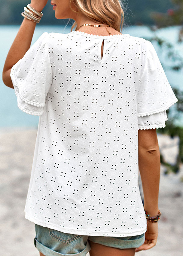 White tops,Plain Color tops,Layered White Short Sleeve T Shirt