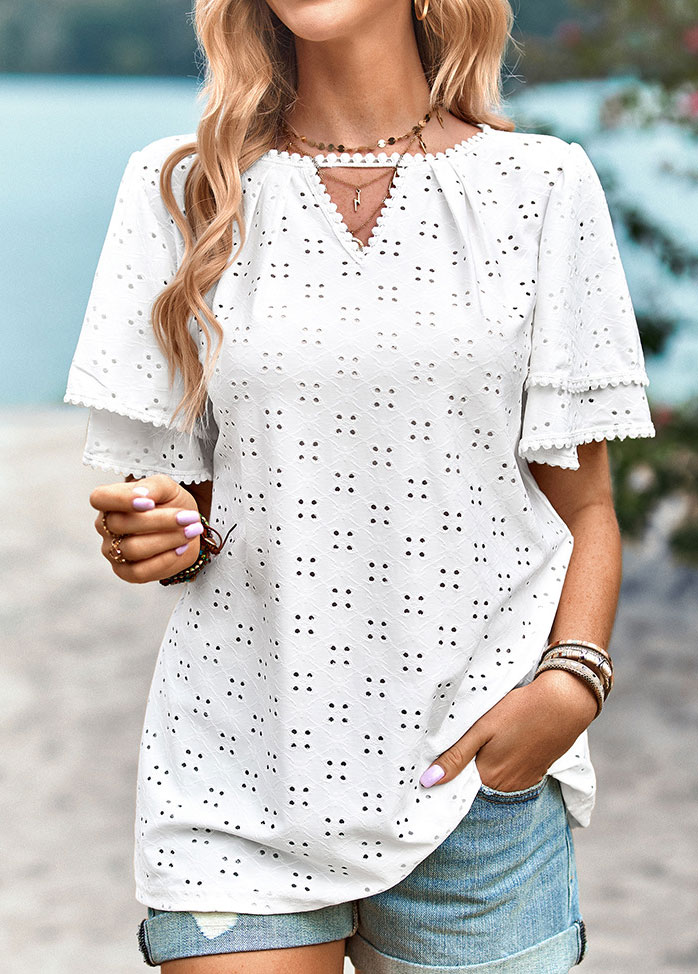 White tops,Plain Color tops,Layered White Short Sleeve T Shirt