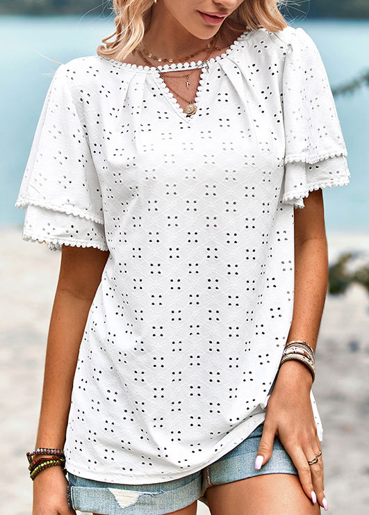 White tops,Plain Color tops,Layered White Short Sleeve T Shirt