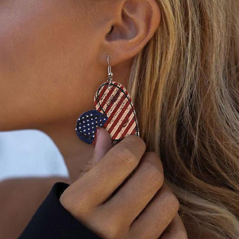 Multi Color jewelry,Striped jewelry,Flag jewelry,Heart American Flag Print Multi Color Earrings