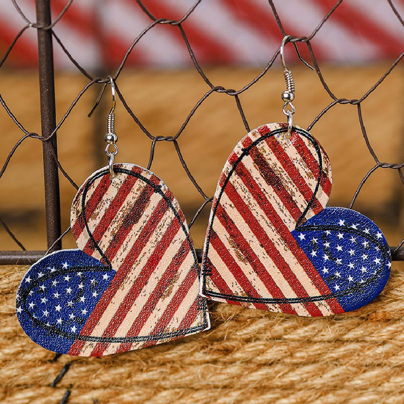 Multi Color jewelry,Striped jewelry,Flag jewelry,Heart American Flag Print Multi Color Earrings