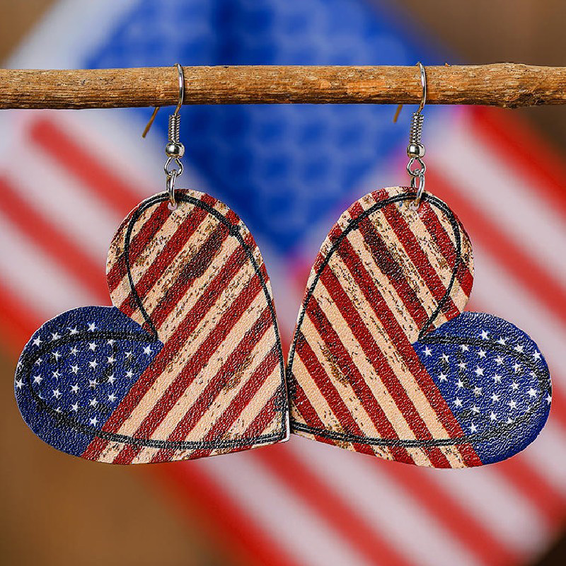 Multi Color jewelry,Striped jewelry,Flag jewelry,Heart American Flag Print Multi Color Earrings