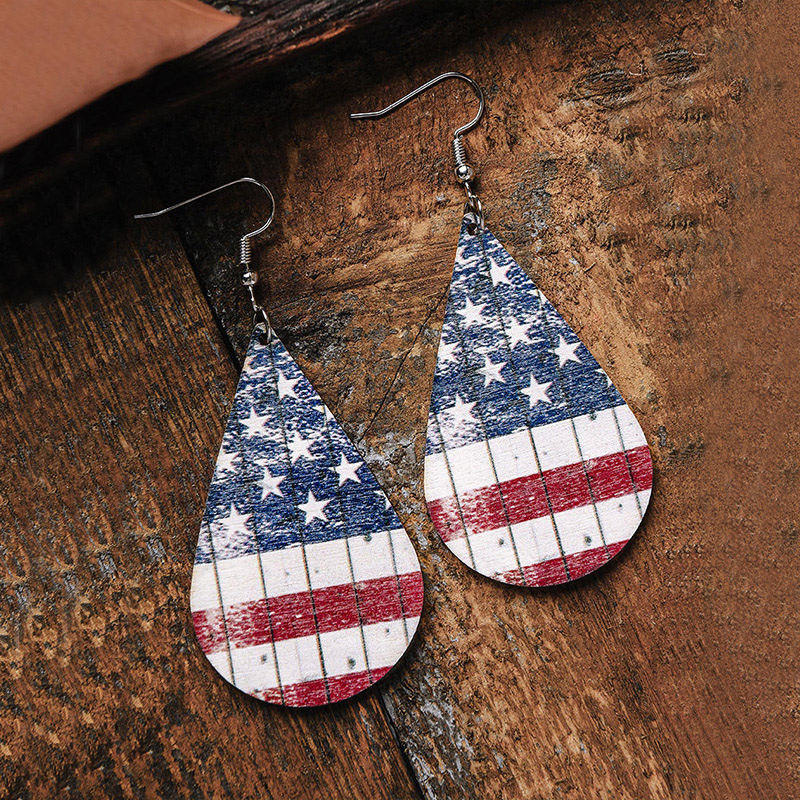 Multi Color jewelry,Striped jewelry,Flag jewelry,Teardrop American Flag Print Multi Color Earrings