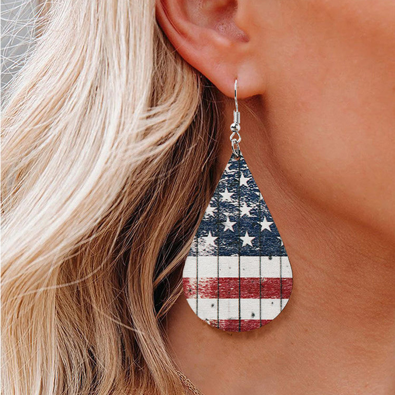 Multi Color jewelry,Striped jewelry,Flag jewelry,Teardrop American Flag Print Multi Color Earrings