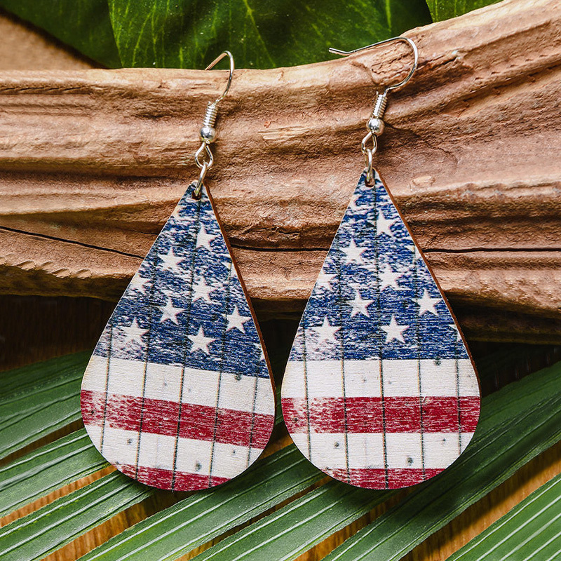 Multi Color jewelry,Striped jewelry,Flag jewelry,Teardrop American Flag Print Multi Color Earrings