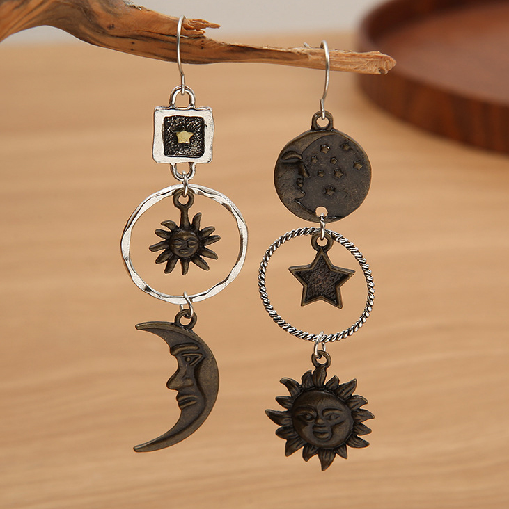 Asymmetrical Dark Camel Star Design Earrings