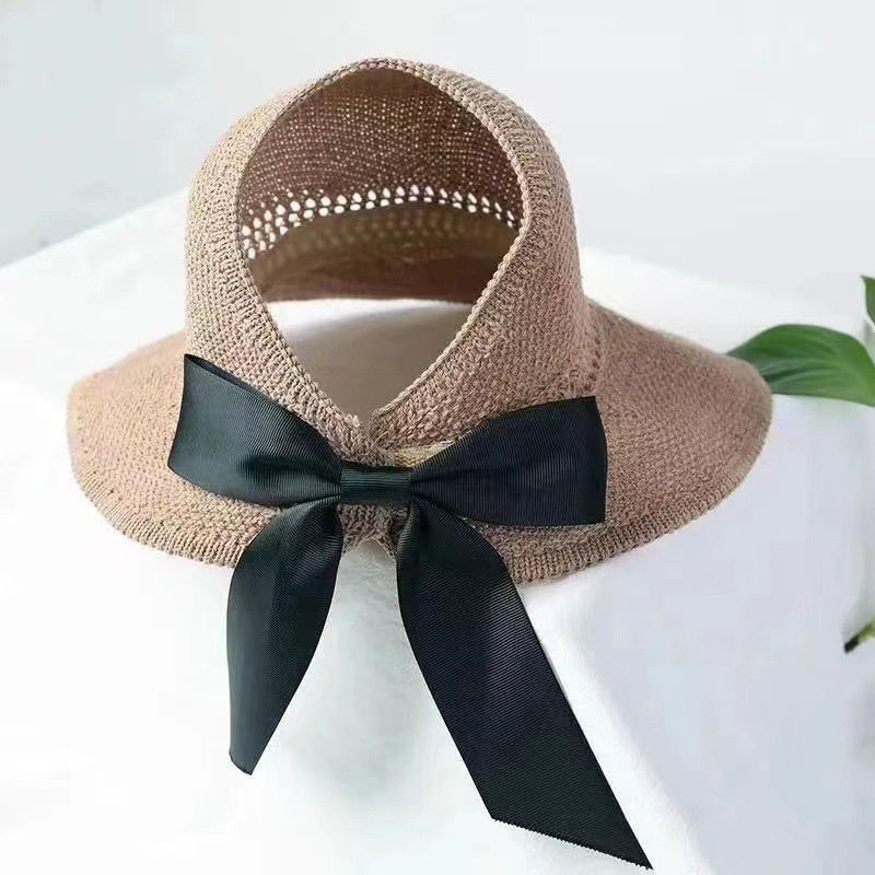 Light Coffee accessories,Plain Color accessories,Light Coffee Bowknot Detail Knitwear Visor Hat