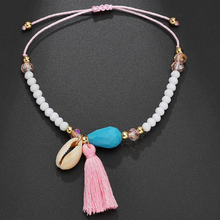 White jewelry,Other jewelry,Asymmetrical Beads Detail Tassel White Anklet