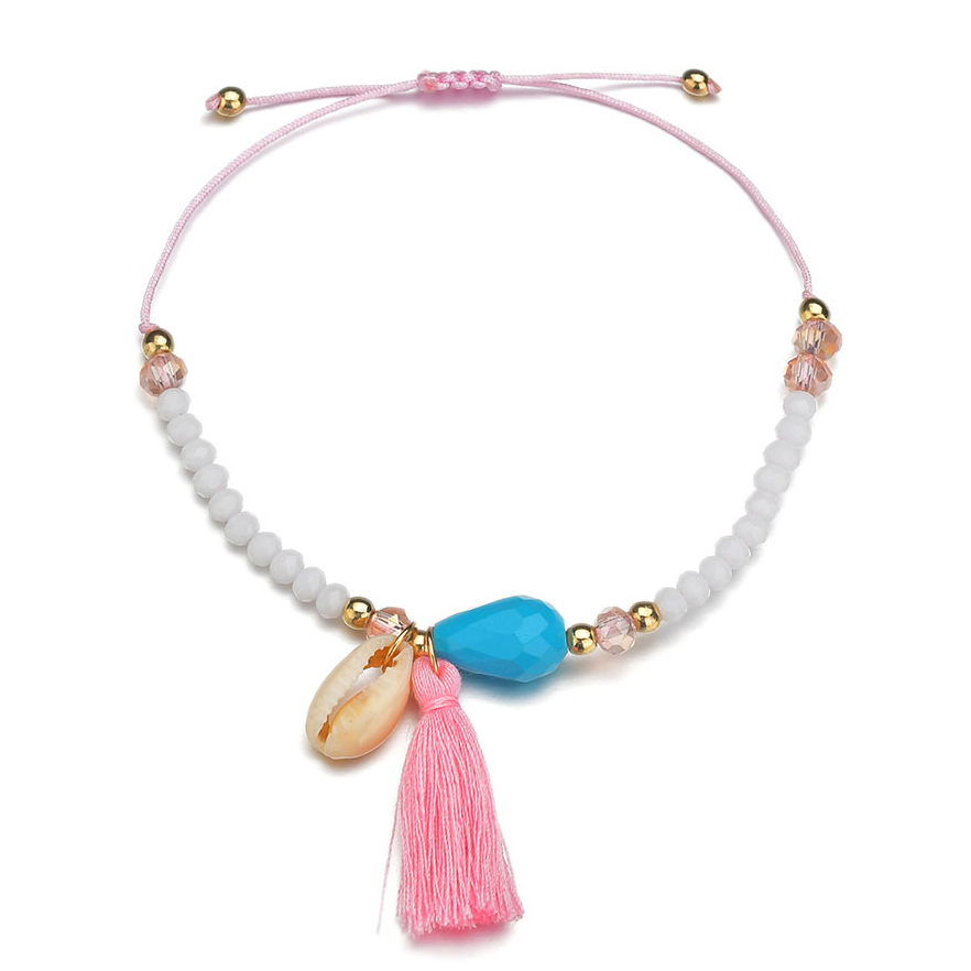 White jewelry,Other jewelry,Asymmetrical Beads Detail Tassel White Anklet