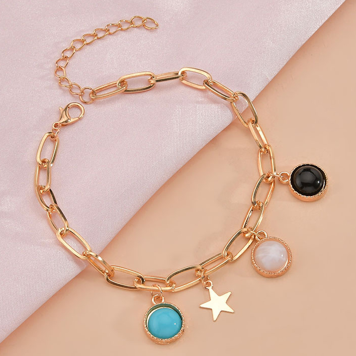 Golden jewelry,Galaxy jewelry,Geometric jewelry,Metal Detail Asymmetrical Golden Geometric Pattern Anklet