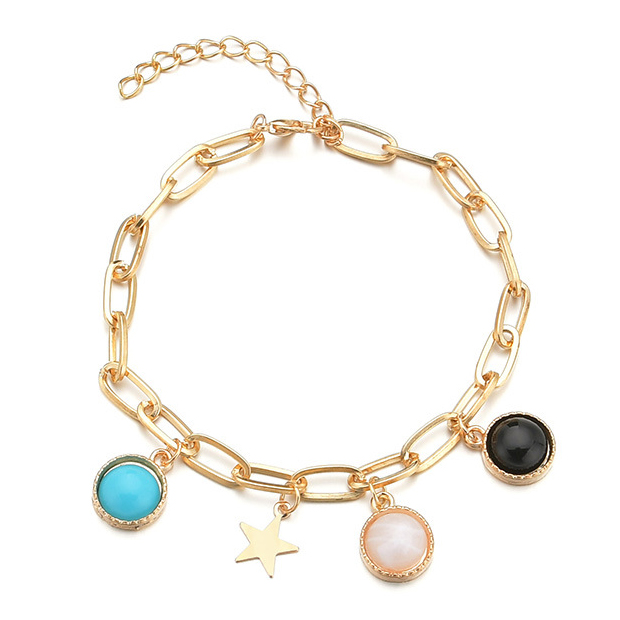 Golden jewelry,Galaxy jewelry,Geometric jewelry,Metal Detail Asymmetrical Golden Geometric Pattern Anklet