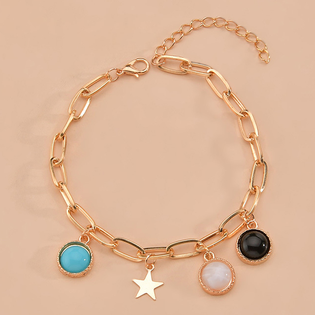 Golden jewelry,Galaxy jewelry,Geometric jewelry,Metal Detail Asymmetrical Golden Geometric Pattern Anklet