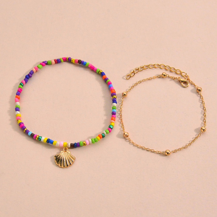 Multi Color jewelry,Gold jewelry,Other jewelry,Asymmetrical Metal Detail Multi Color Anklet Set