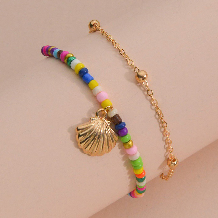 Multi Color jewelry,Gold jewelry,Other jewelry,Asymmetrical Metal Detail Multi Color Anklet Set