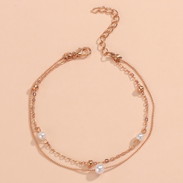 Golden jewelry,Geometric jewelry,Geometric Pattern Asymmetrical Pearl Design Golden Anklet