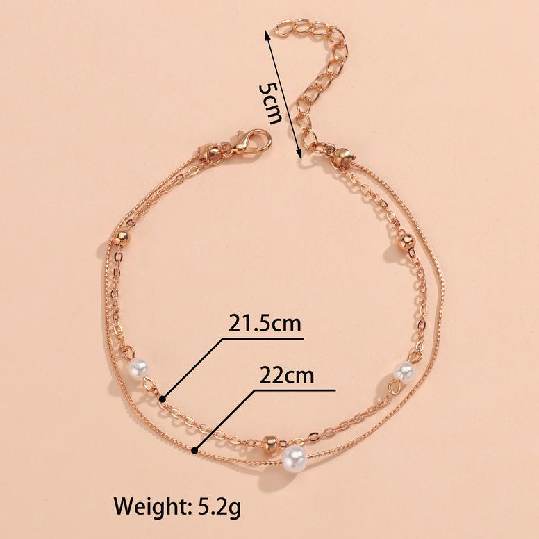 Golden jewelry,Geometric jewelry,Geometric Pattern Asymmetrical Pearl Design Golden Anklet