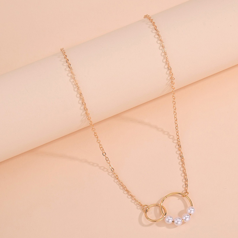 Golden jewelry,Other jewelry,Round Pearl Design Metal Detail Golden Necklace