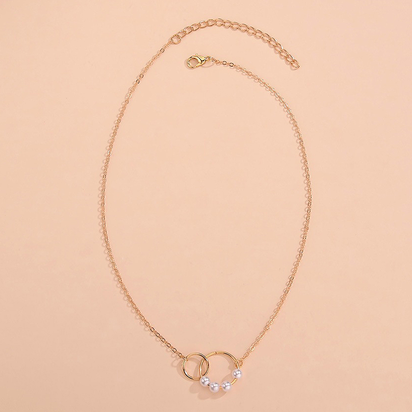 Golden jewelry,Other jewelry,Round Pearl Design Metal Detail Golden Necklace