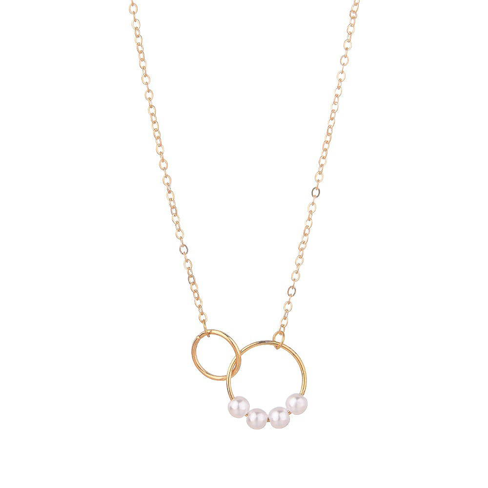 Golden jewelry,Other jewelry,Round Pearl Design Metal Detail Golden Necklace