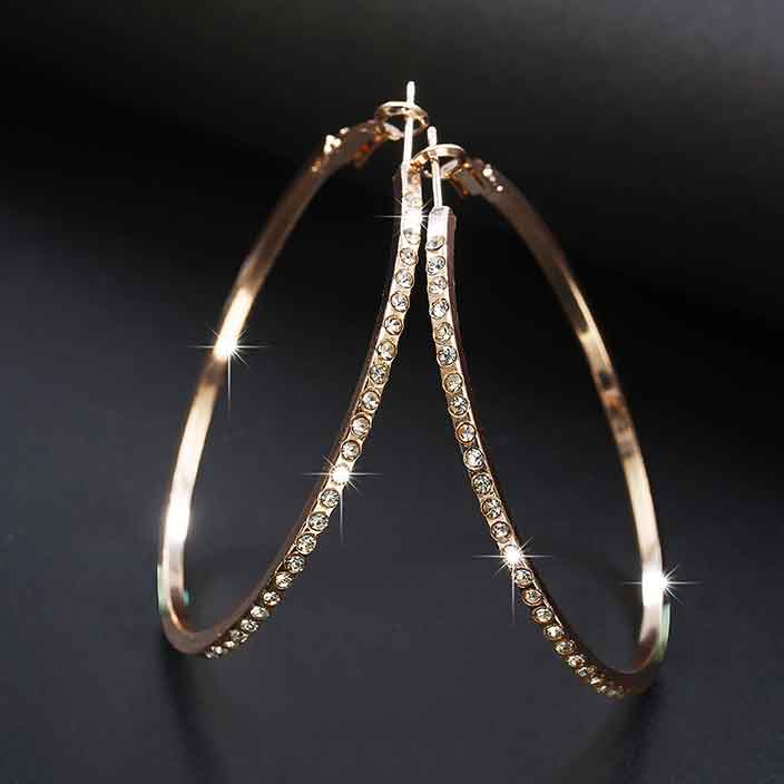 Circular Shape Rhinestone Detail Gold Earrings