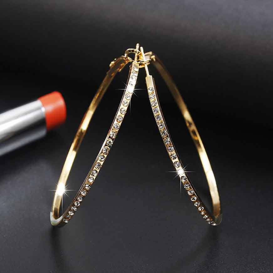 Gold jewelry,Other jewelry,Circular Shape Rhinestone Detail Gold Earrings