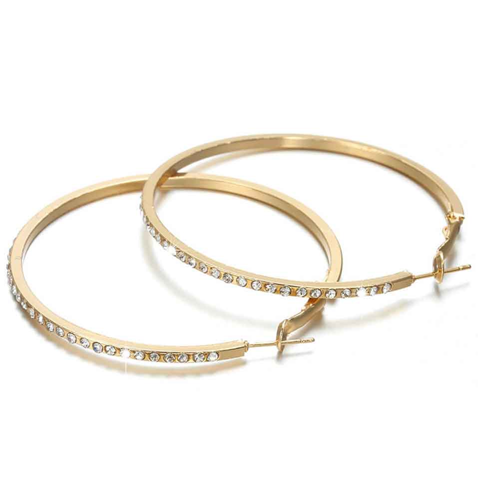 Gold jewelry,Other jewelry,Circular Shape Rhinestone Detail Gold Earrings