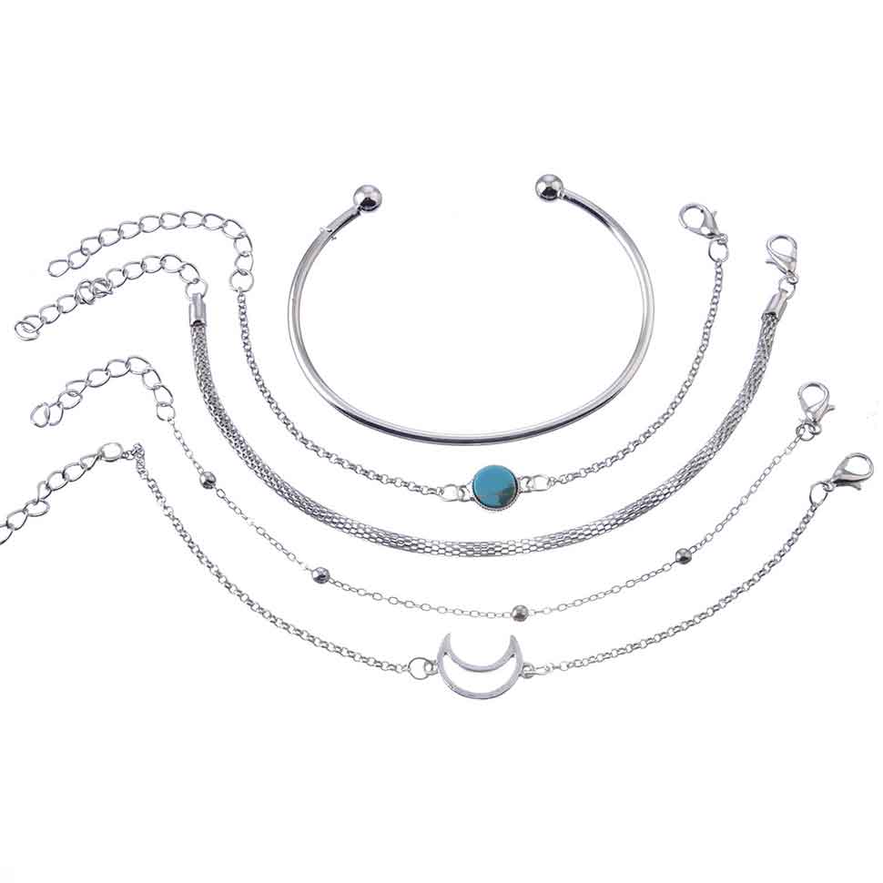 Silvery White jewelry,Other jewelry,Layered Moon Detail Silvery White Bracelet Set