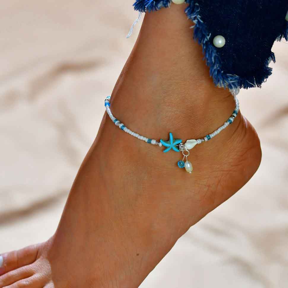 Sky Blue jewelry,Plain Color jewelry,Alloy Design Sky Blue Star Anklet