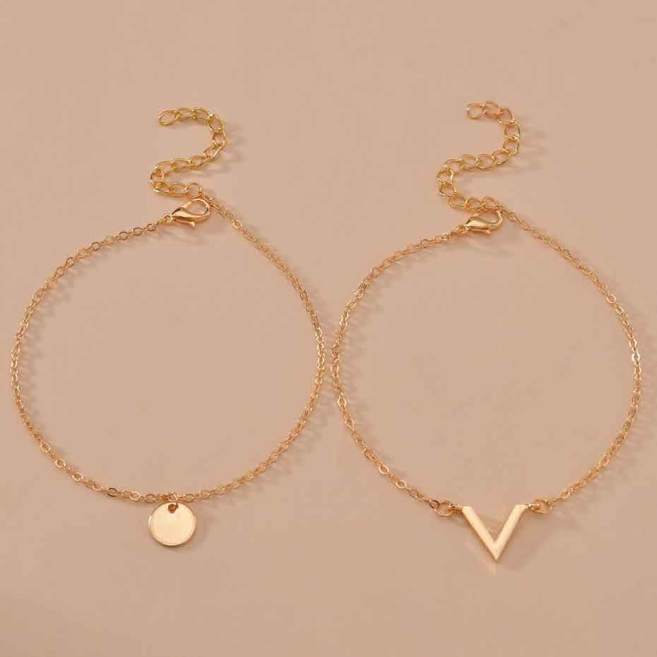 Gold jewelry,Plain Color jewelry,Asymmetrical Design Gold Metal Anklet Set