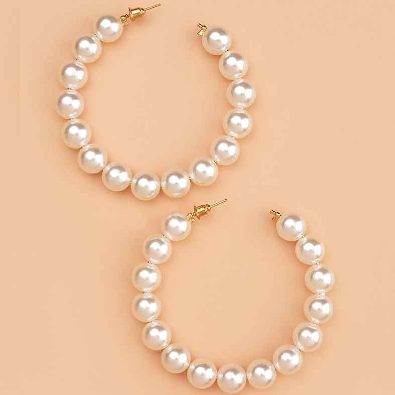 Gold jewelry,Plain Color jewelry,Pearl Design Gold Round Detail Earrings