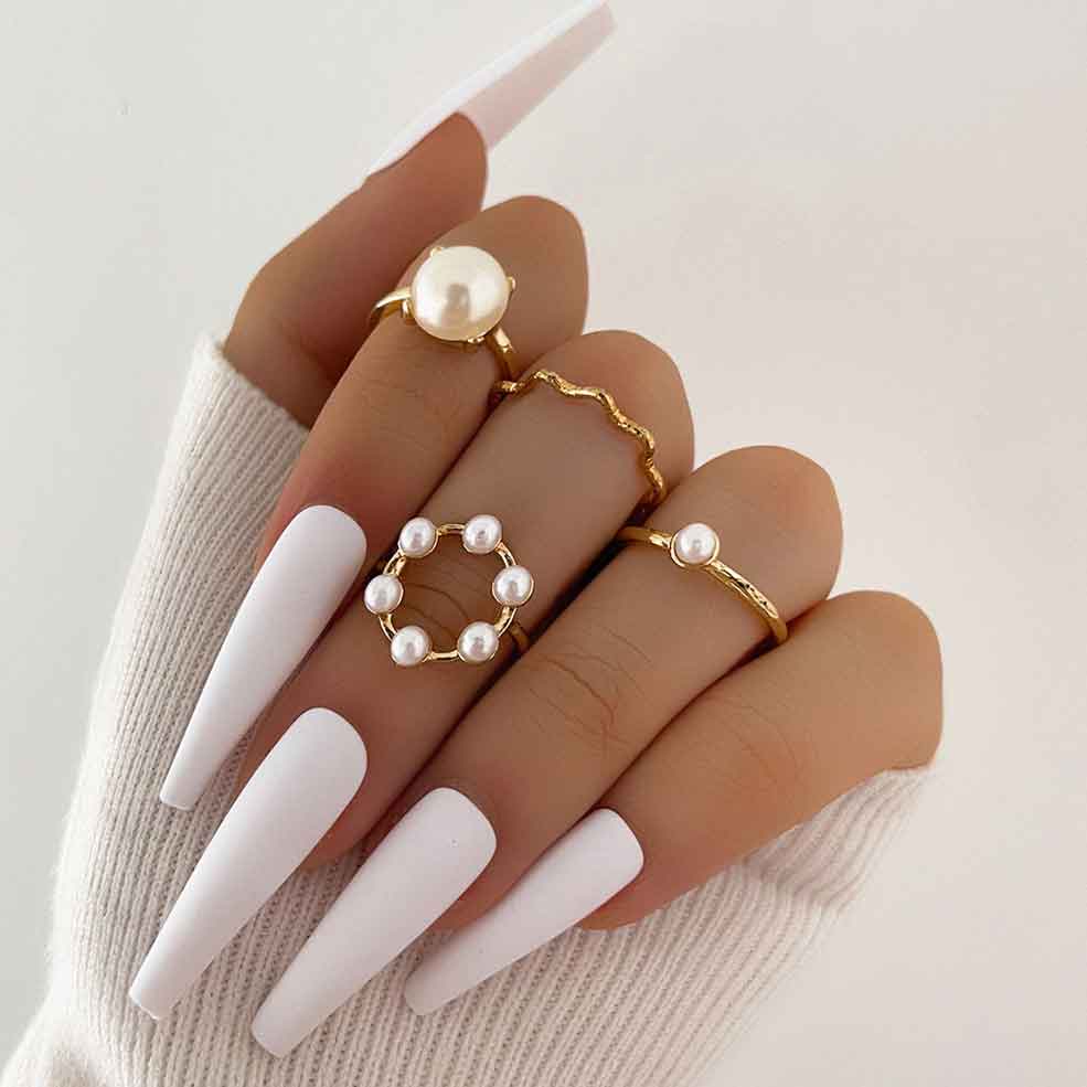 Pearl Design Gold Metal Ring Set