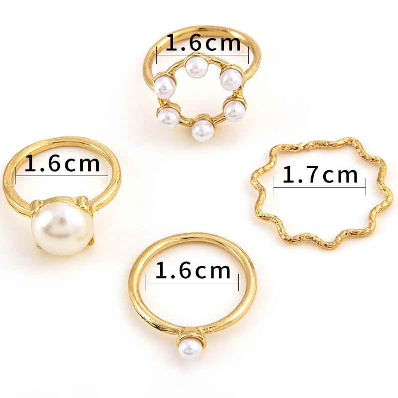 Gold jewelry,Contrast Color jewelry,Pearl Design Gold Metal Ring Set