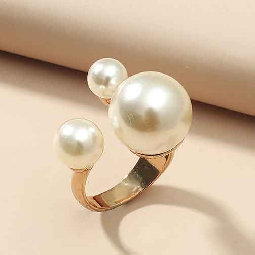 Gold jewelry,White jewelry,Other jewelry,Alloy Detail Gold Pearl Design Ring