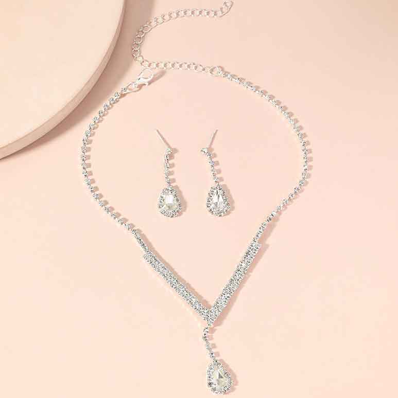 Silvery White jewelry,Plain Color jewelry,Teardrop Silvery White Earrings and Necklace