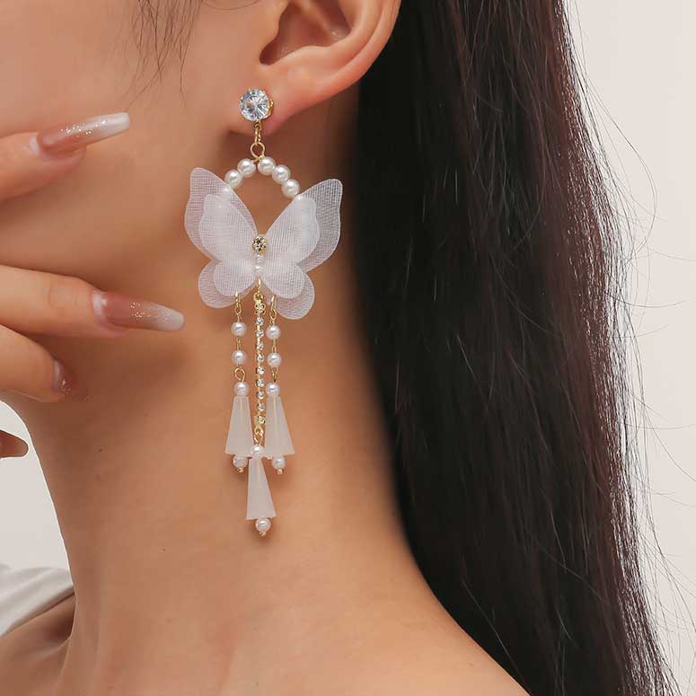 Butterfly Design Alloy Detail White Earrings