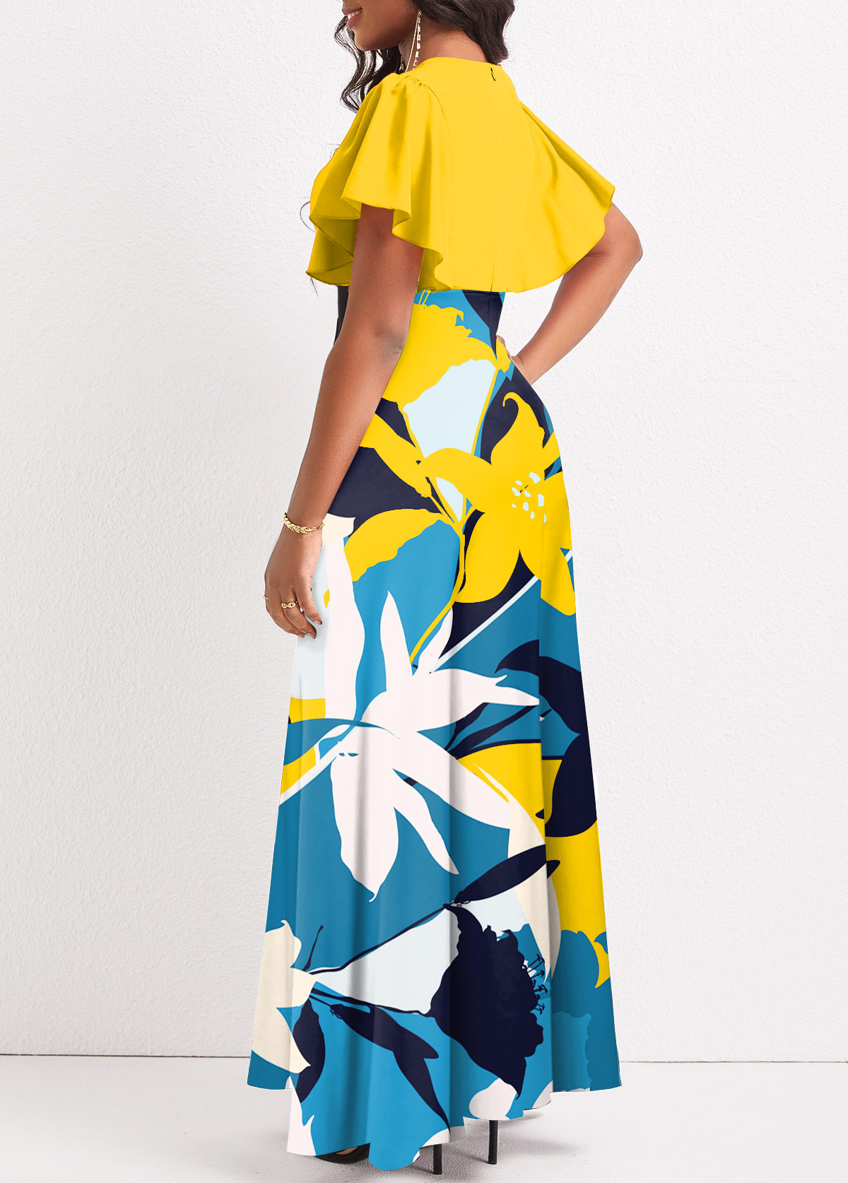 Multi Color dresses,Plants dresses,Party dresses,Elegant dresses,ROTITA Surplice Plants Print Multi Color Maxi Dress
