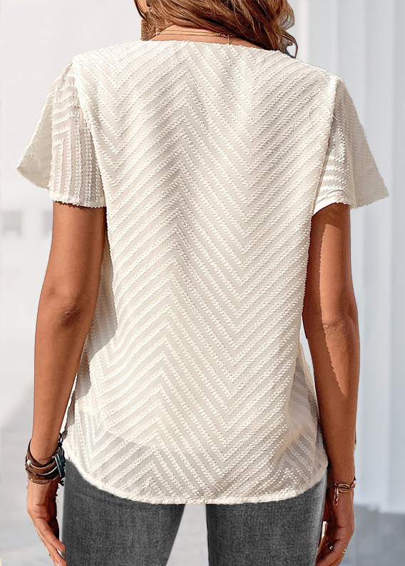 Beige tops,Plain Color tops,ROTITA Beige V Neck Short Sleeve Blouse