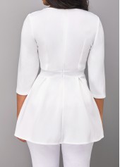 Raw white tops,Plain Color tops,ROTITA Split Raw White Square Neck Blouse