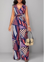 ROTITA Striped Multi Color Belted V Neck Jumpsuit