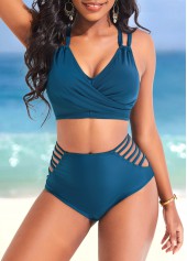 Turquoise swimwear,Plain Color swimwear,ROTITA Criss Cross Double Straps Turquoise Bikini Top